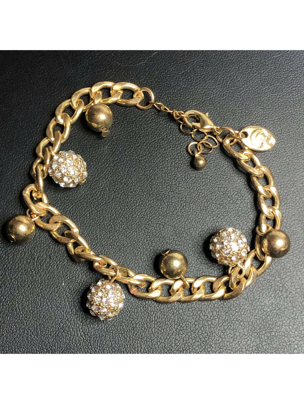 3668 Charming Charlie's Goldtone CZ Ball charm bracelet 7-8.5"